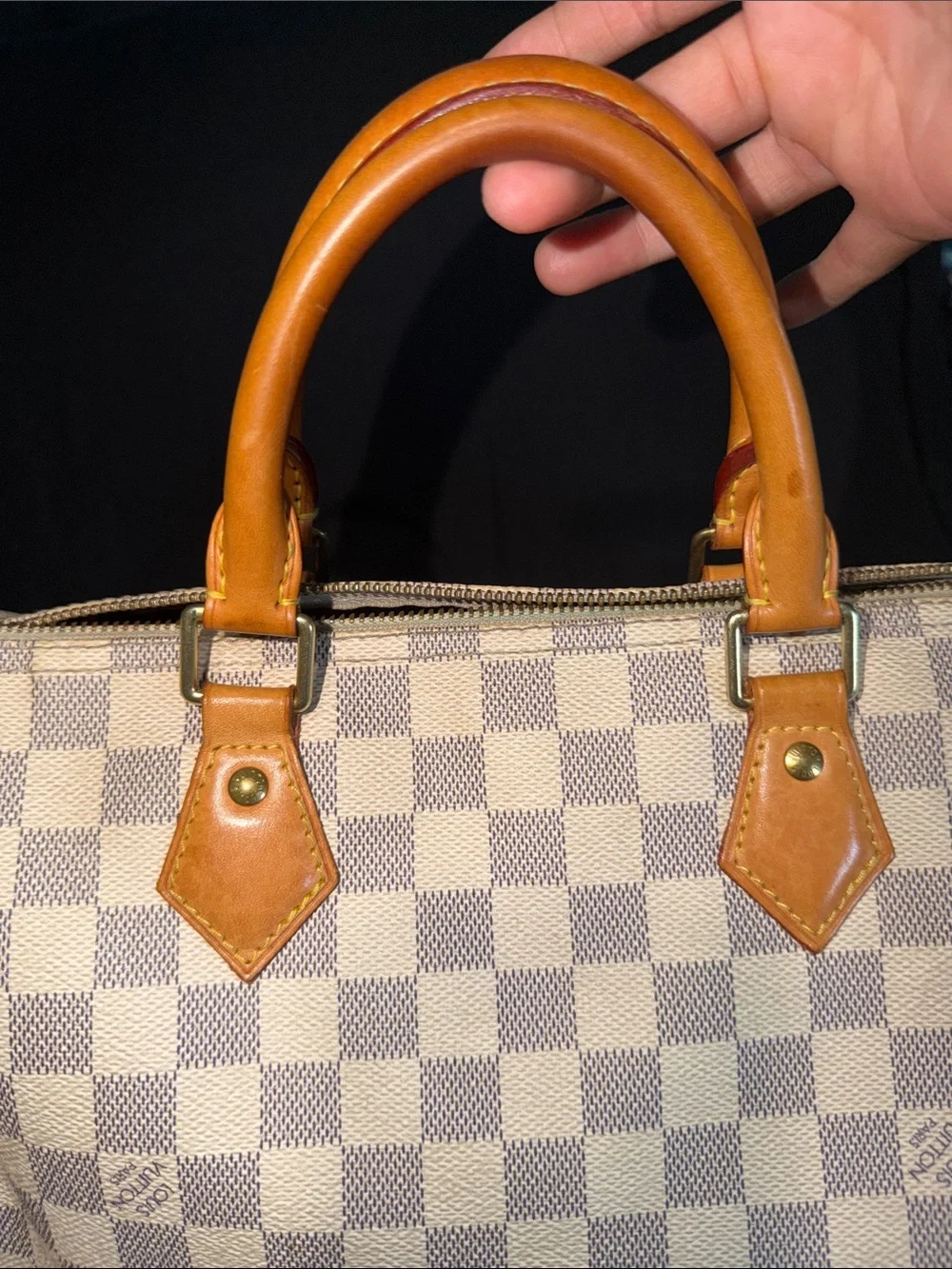 Louis Vuitton Damier Azur Speedy Handbag - Light Blue & White with Vachetta